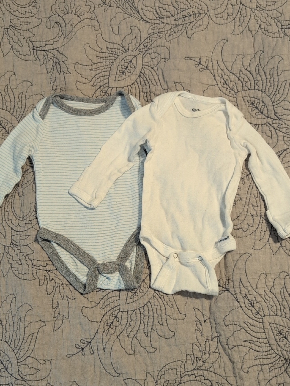 Gerber White and Light Blue Long-Sleeve Baby Bodysuit Set
